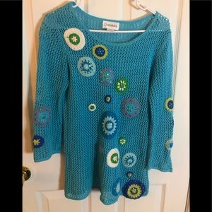 Chadwick’s Women’s Flower-detailed Knit top, Turquoise Size S